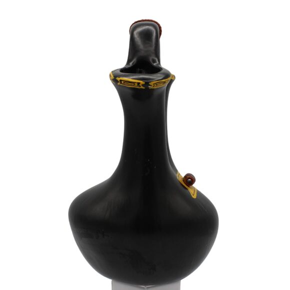 Vintage Southwestern Wedding Vase Black Ceramic Yellow Accents, Pueblo Style - Picture 5 of 7